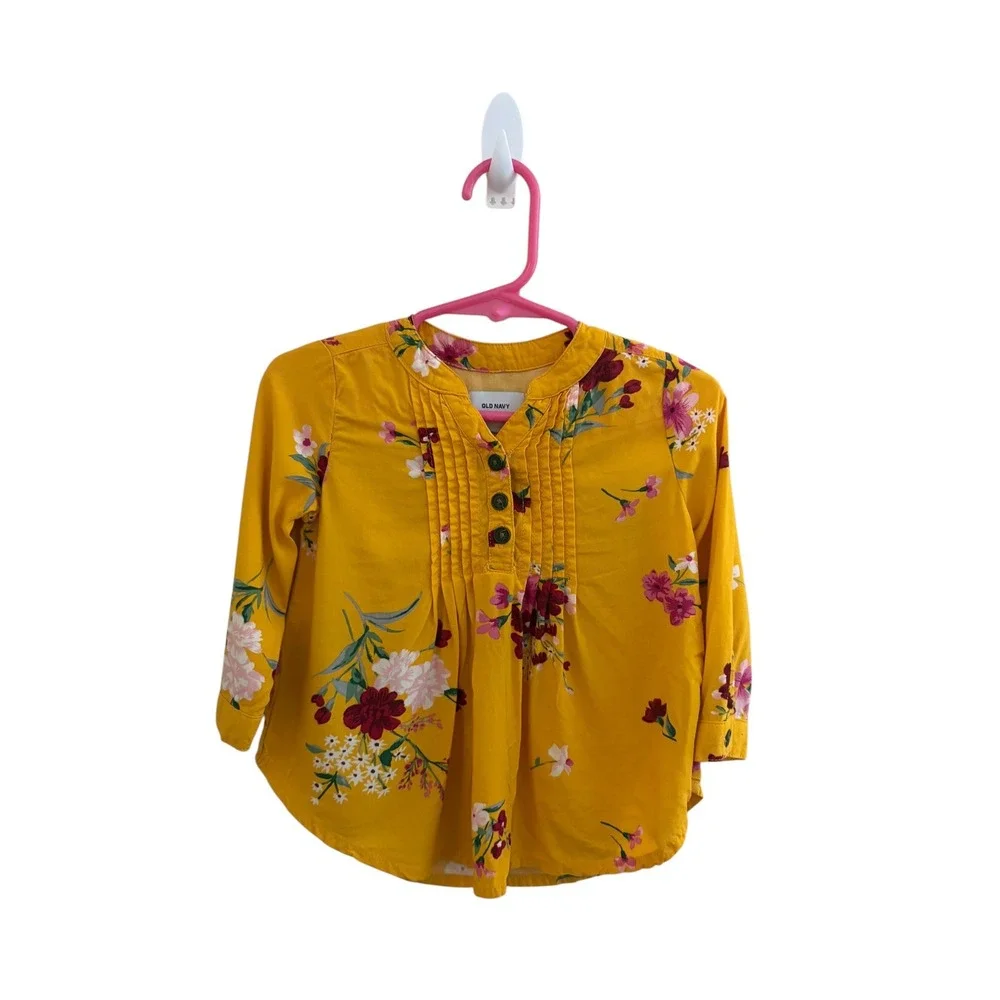 Old Navy Toddler Girls Yellow Floral Boho Tunic Top 12-18M Long Sleeve